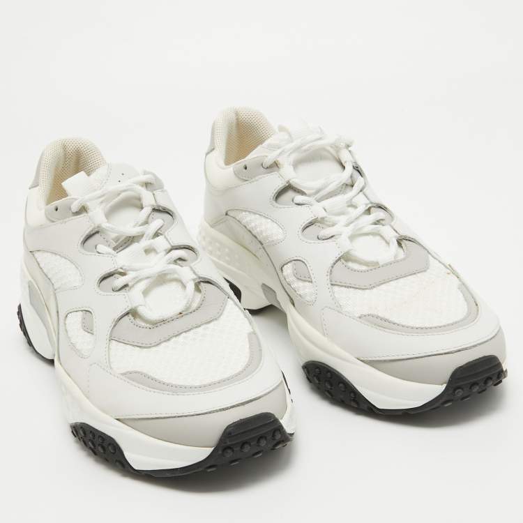 Pre Owned Tod's White/Grey Leather and Mesh Active Sporty Sneakers Size 41