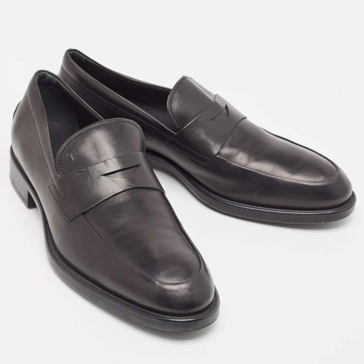 Pre Owned Tod's Black Leather Slip On Loafers Size 44