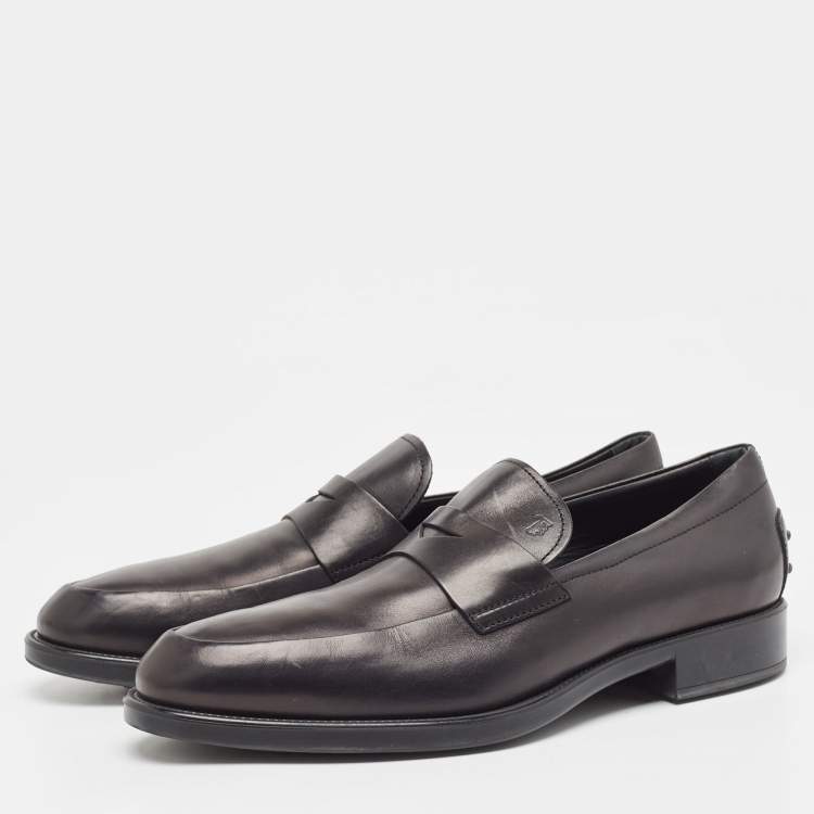 Pre Owned Tod's Black Leather Slip On Loafers Size 44