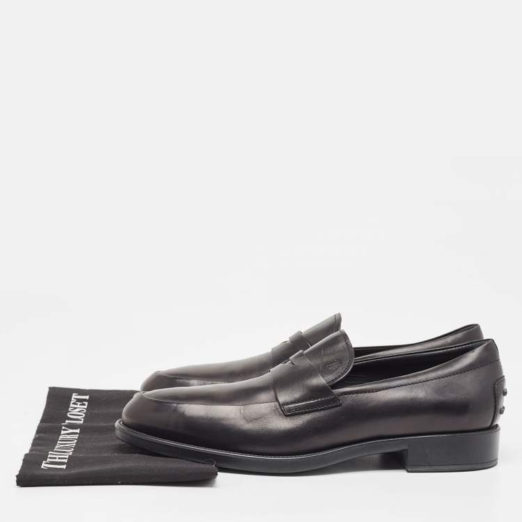 Pre Owned Tod's Black Leather Slip On Loafers Size 44