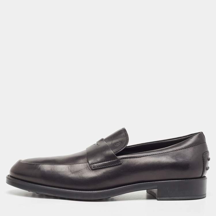 Pre Owned Tod's Black Leather Slip On Loafers Size 44