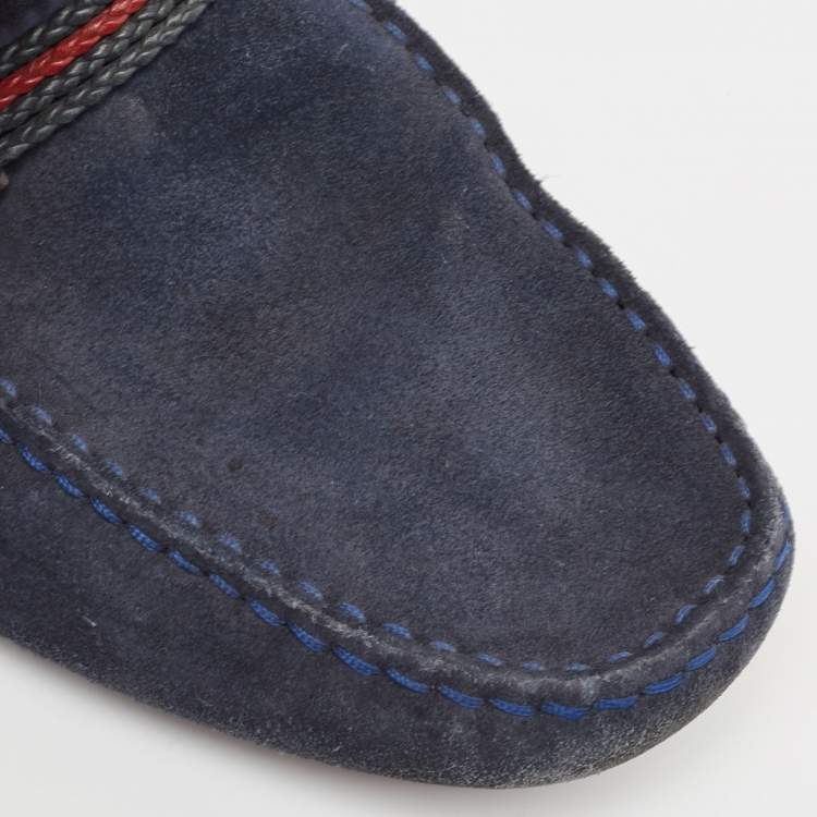 مملوكة مسبقًا Tod's for Ferrari Navy Blue Suede Slip On Loafers Size 40.5