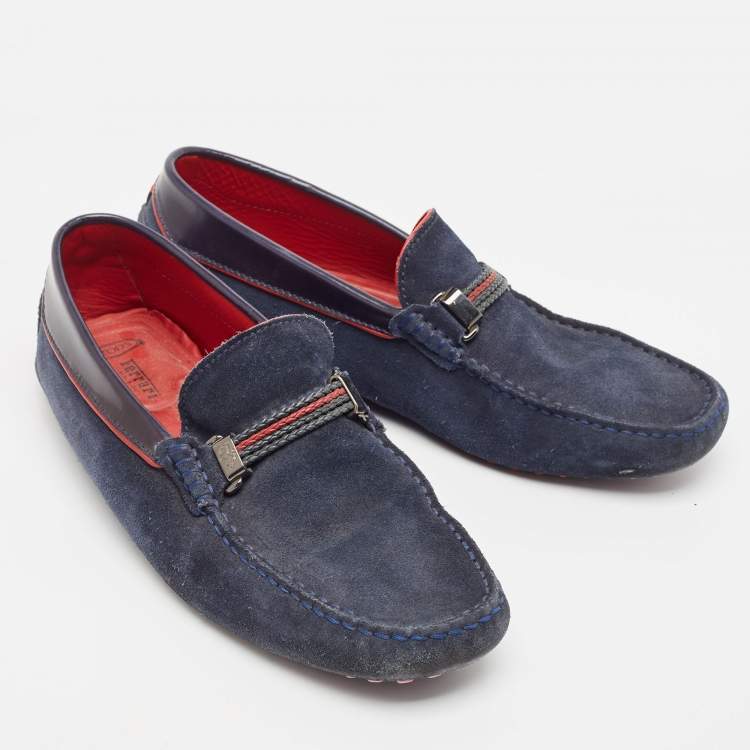 مملوكة مسبقًا Tod's for Ferrari Navy Blue Suede Slip On Loafers Size 40.5