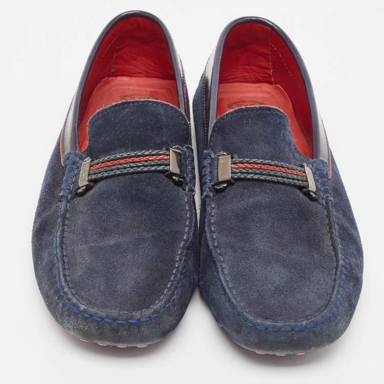 مملوكة مسبقًا Tod's for Ferrari Navy Blue Suede Slip On Loafers Size 40.5