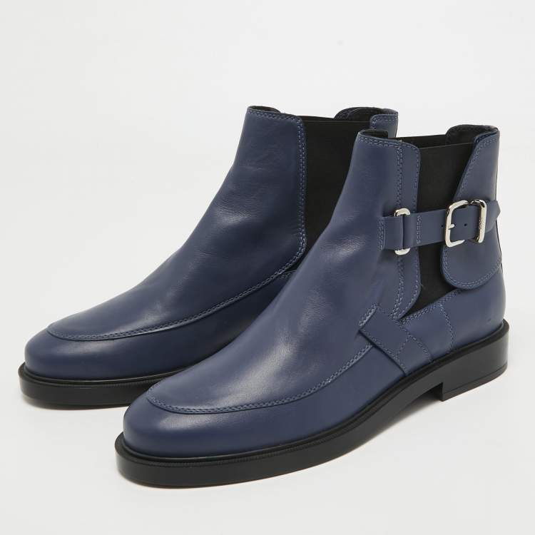 مملوكة مسبقًا Tod's Blue Leather Buckle Detail Ankle Length Boots Size 39.5