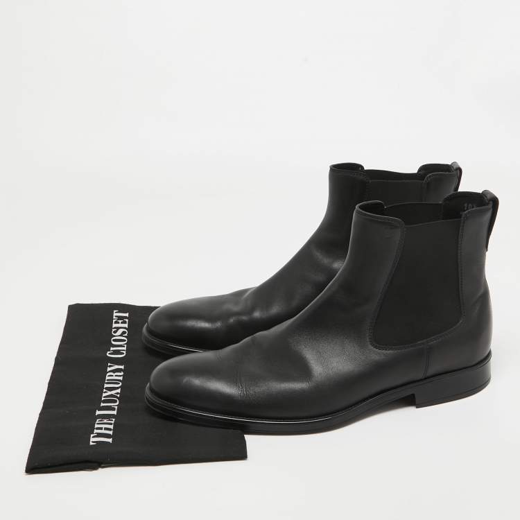 Pre Owned Tod's Black Leather Ankle Length Boots Size 45