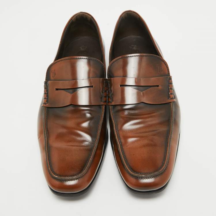Pre Owned Tod's Brown Leather Driver Loafers Size 44