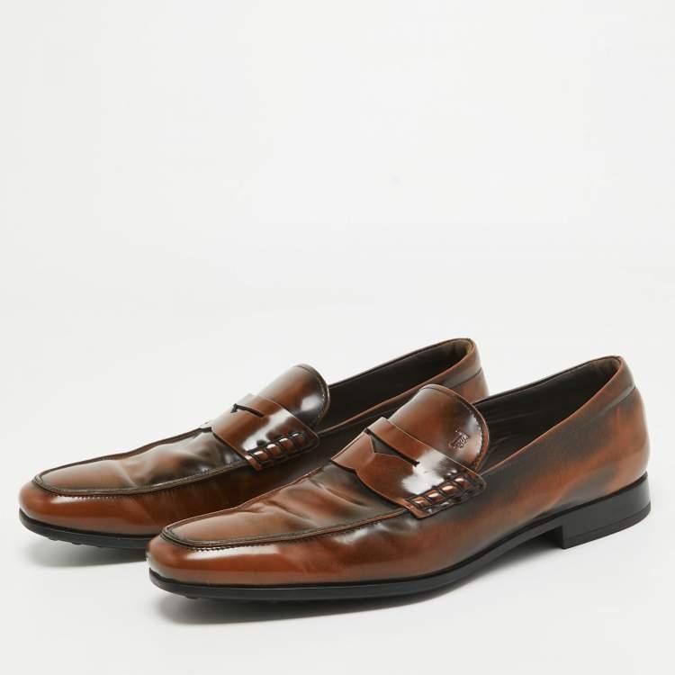 Pre Owned Tod's Brown Leather Driver Loafers Size 44