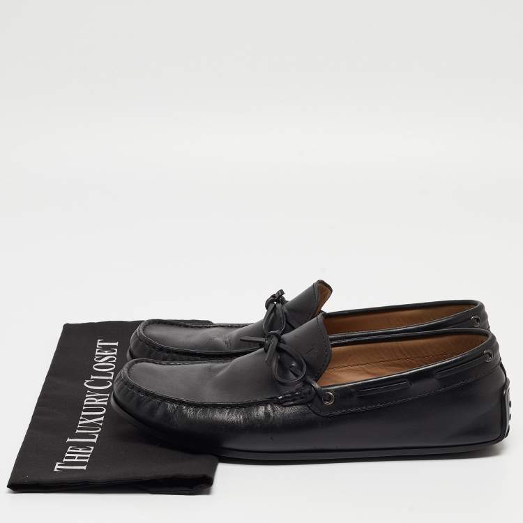 Pre Owned Tod's Black Leather Slip On Loafers Size 41.5 