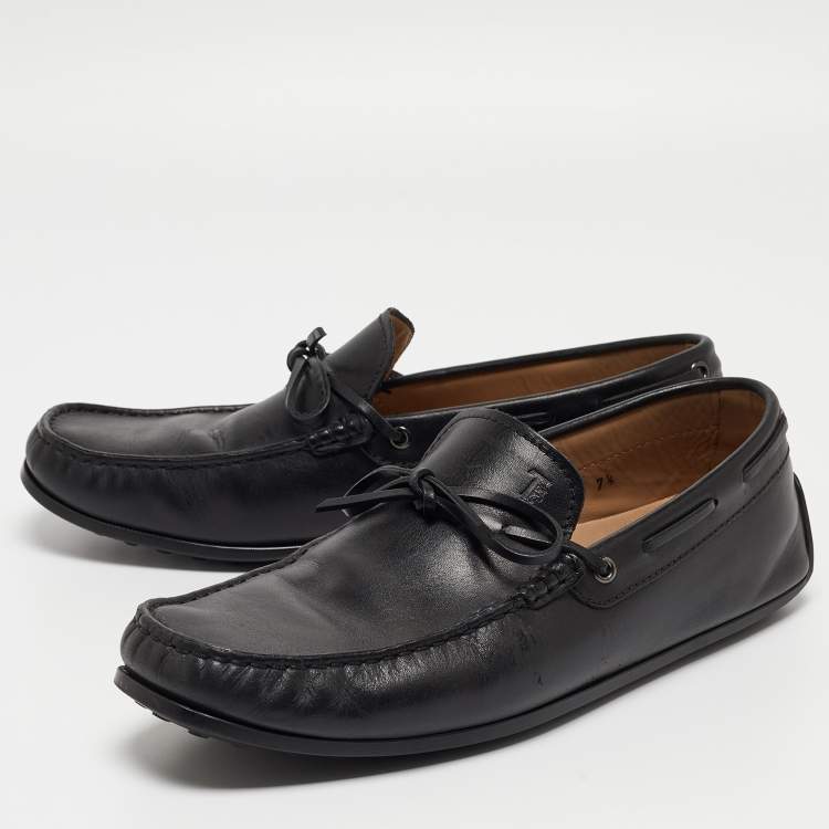Pre Owned Tod's Black Leather Slip On Loafers Size 41.5 
