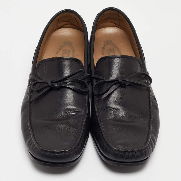 Pre Owned Tod's Black Leather Slip On Loafers Size 41.5 