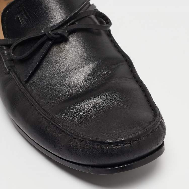 Pre Owned Tod's Black Leather Slip On Loafers Size 41.5 