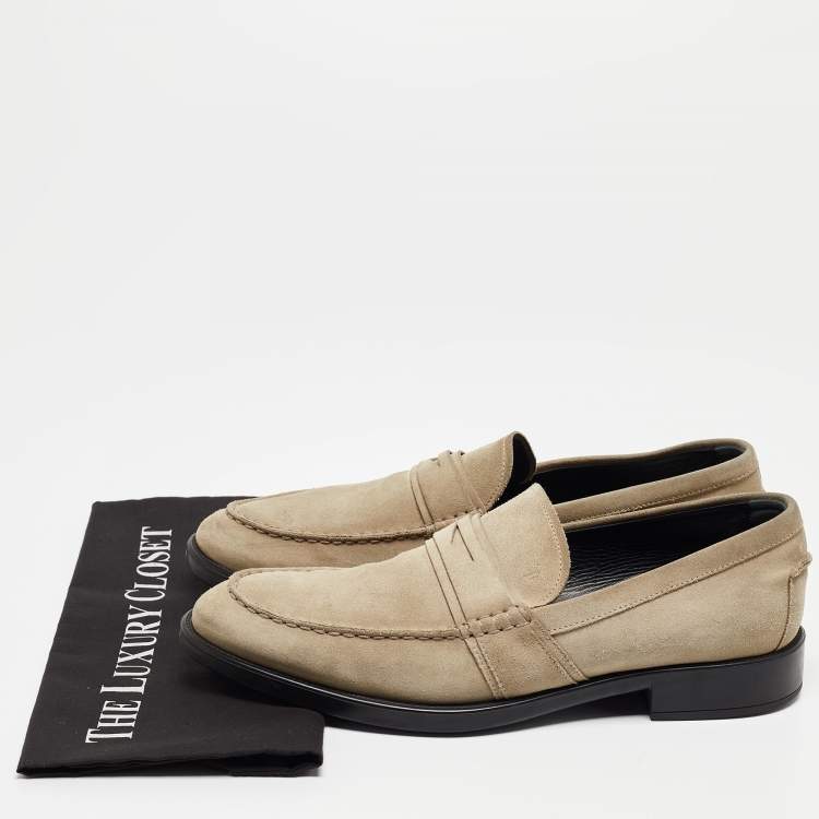 Pre Owned Tod's Light Grey Suede Penny Slip On Loafers Size 44