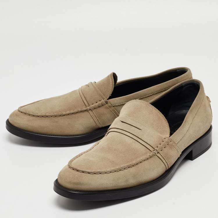 Pre Owned Tod's Light Grey Suede Penny Slip On Loafers Size 44