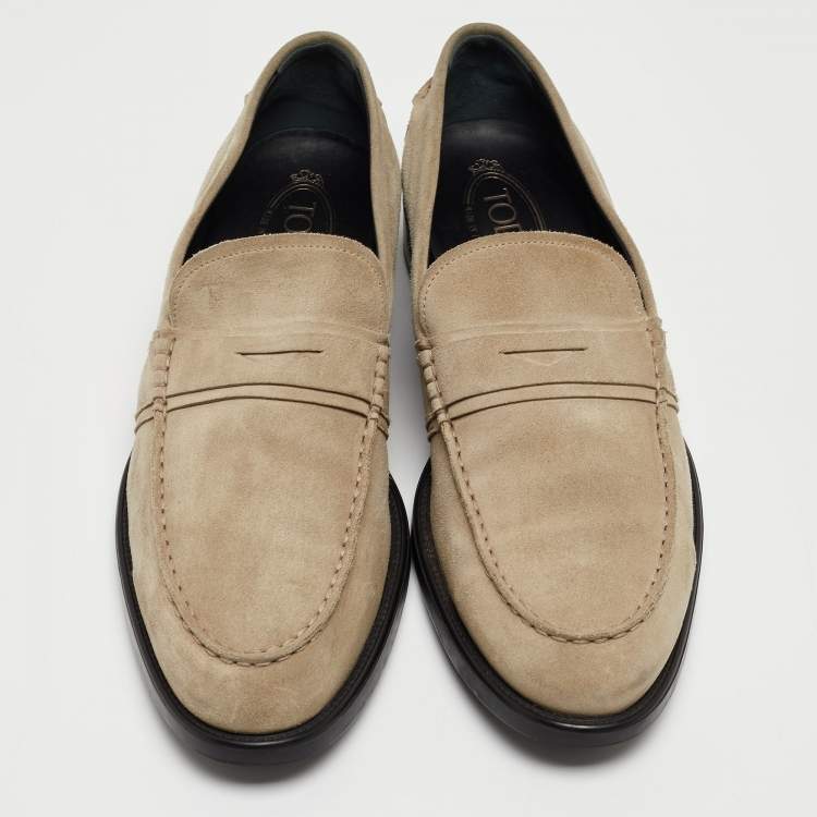 Pre Owned Tod's Light Grey Suede Penny Slip On Loafers Size 44
