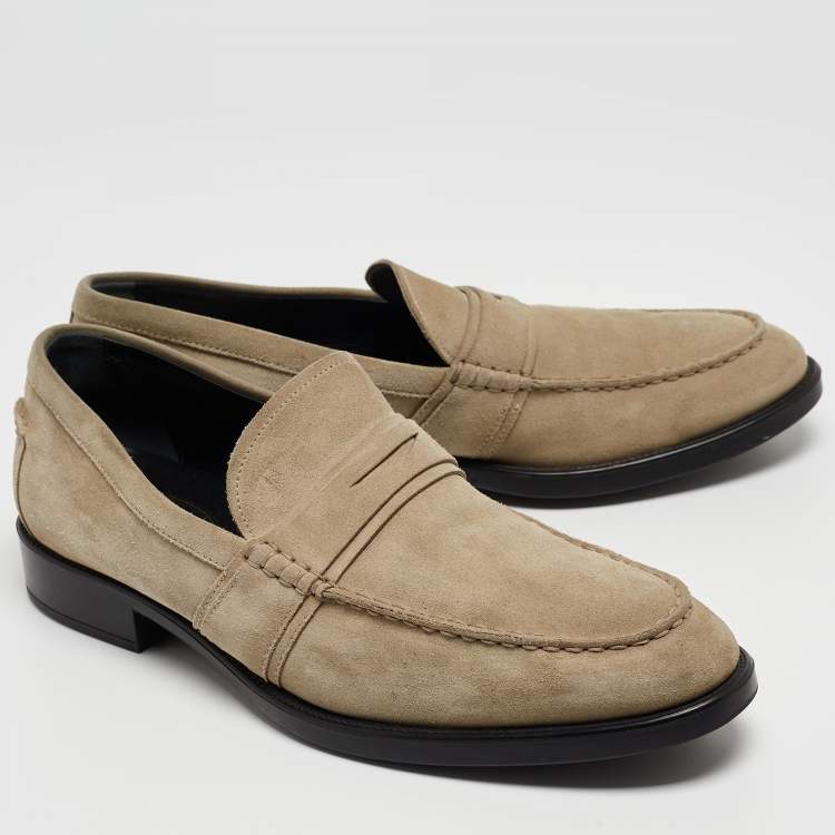 Pre Owned Tod's Light Grey Suede Penny Slip On Loafers Size 44