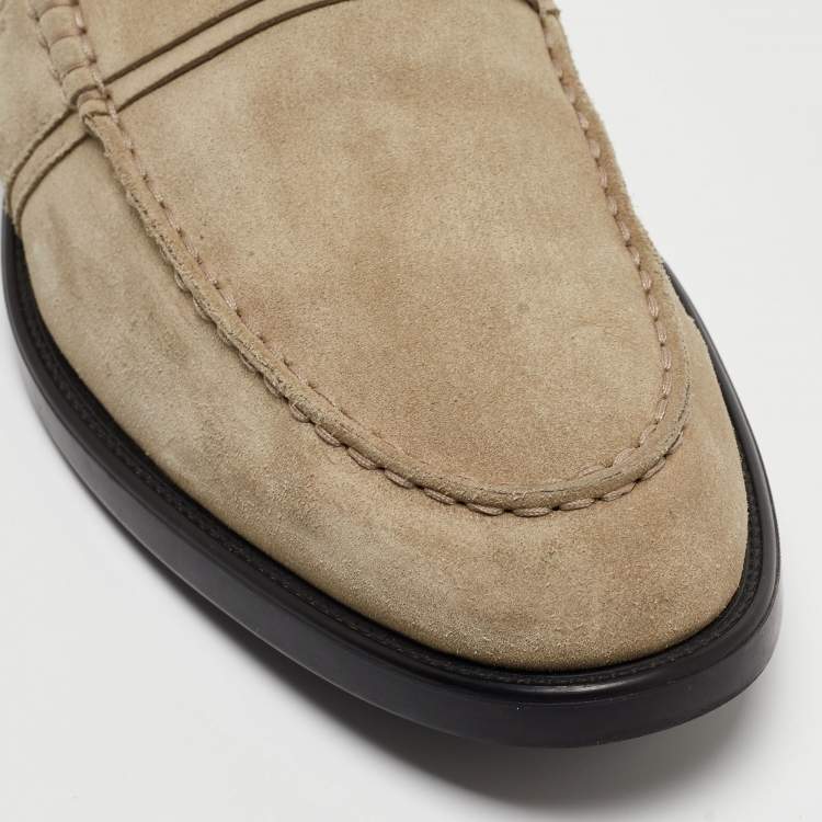 Pre Owned Tod's Light Grey Suede Penny Slip On Loafers Size 44