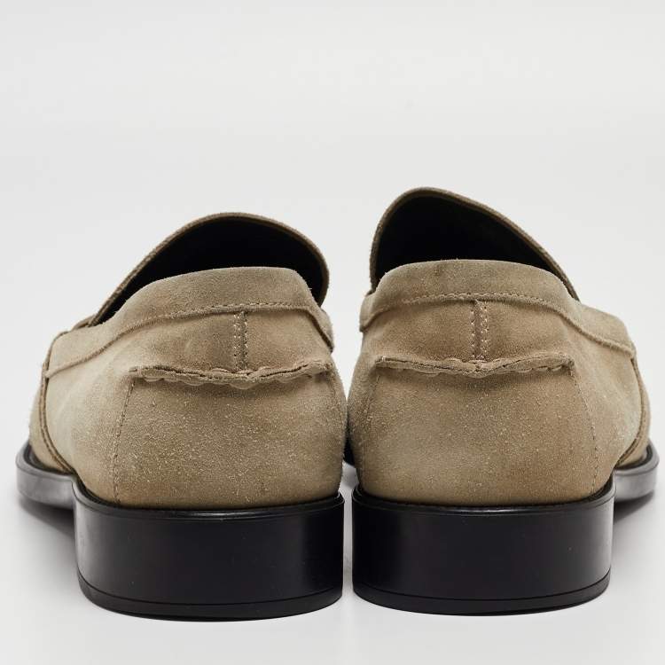 Pre Owned Tod's Light Grey Suede Penny Slip On Loafers Size 44