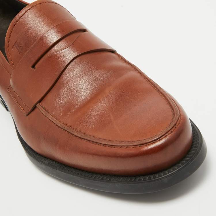 Pre Owned Tod's Brown Leather Slip On Loafers Size 42.5