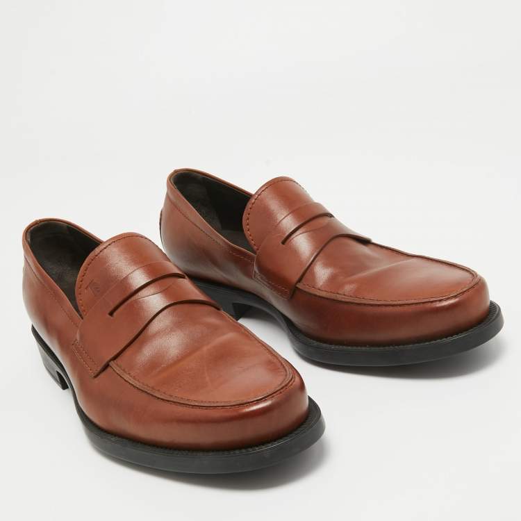 Pre Owned Tod's Brown Leather Slip On Loafers Size 42.5