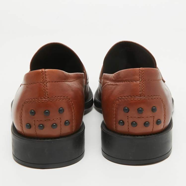 Pre Owned Tod's Brown Leather Slip On Loafers Size 42.5