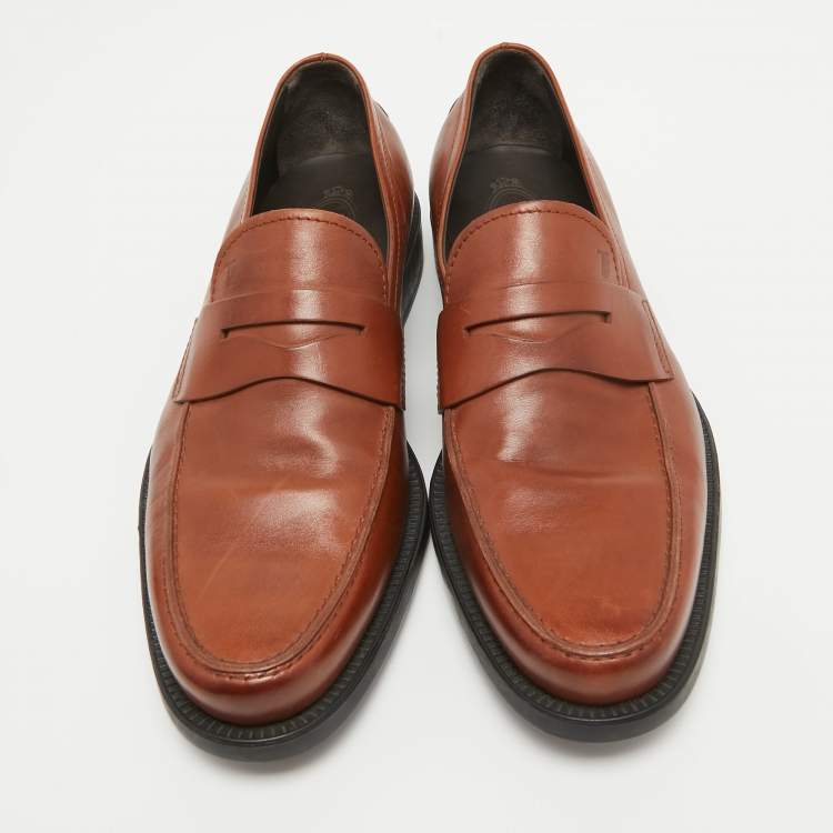 Pre Owned Tod's Brown Leather Slip On Loafers Size 42.5