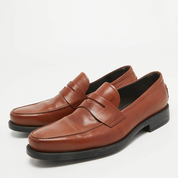 Pre Owned Tod's Brown Leather Slip On Loafers Size 42.5