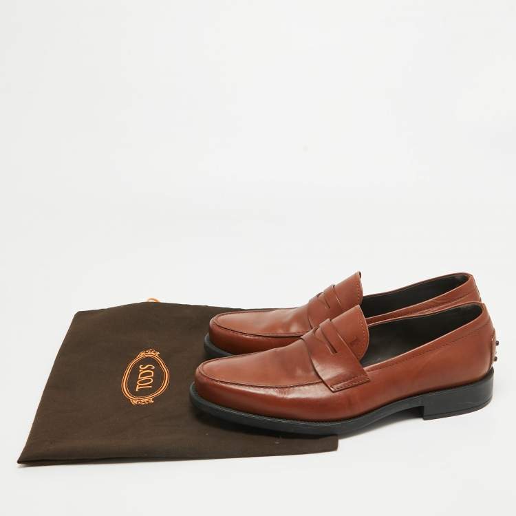Pre Owned Tod's Brown Leather Slip On Loafers Size 42.5
