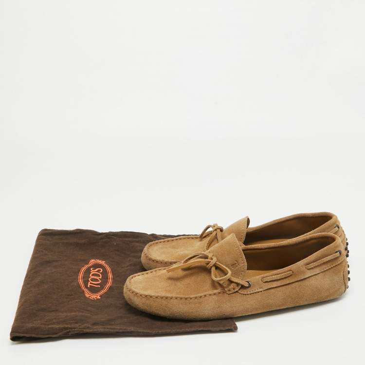 Pre Owned Tod's Light Brown Suede Braided Bow Loafers Size 42.5