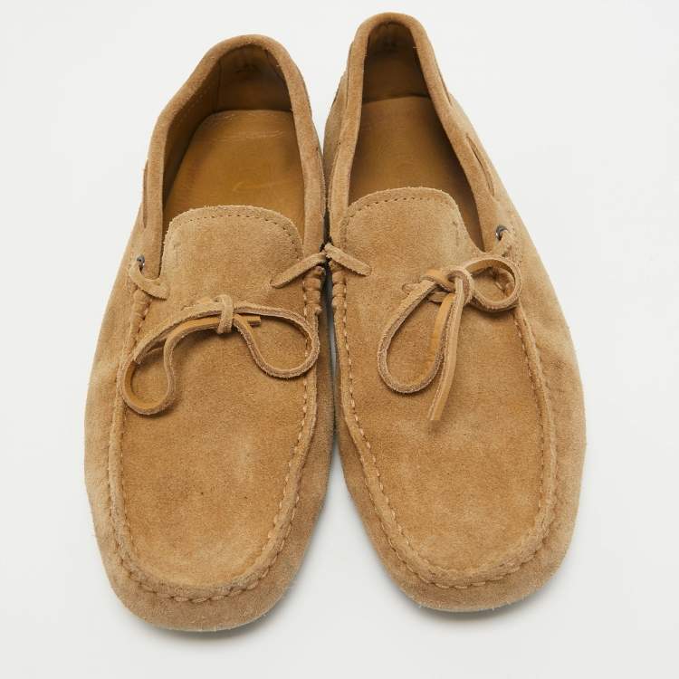 Pre Owned Tod's Light Brown Suede Braided Bow Loafers Size 42.5
