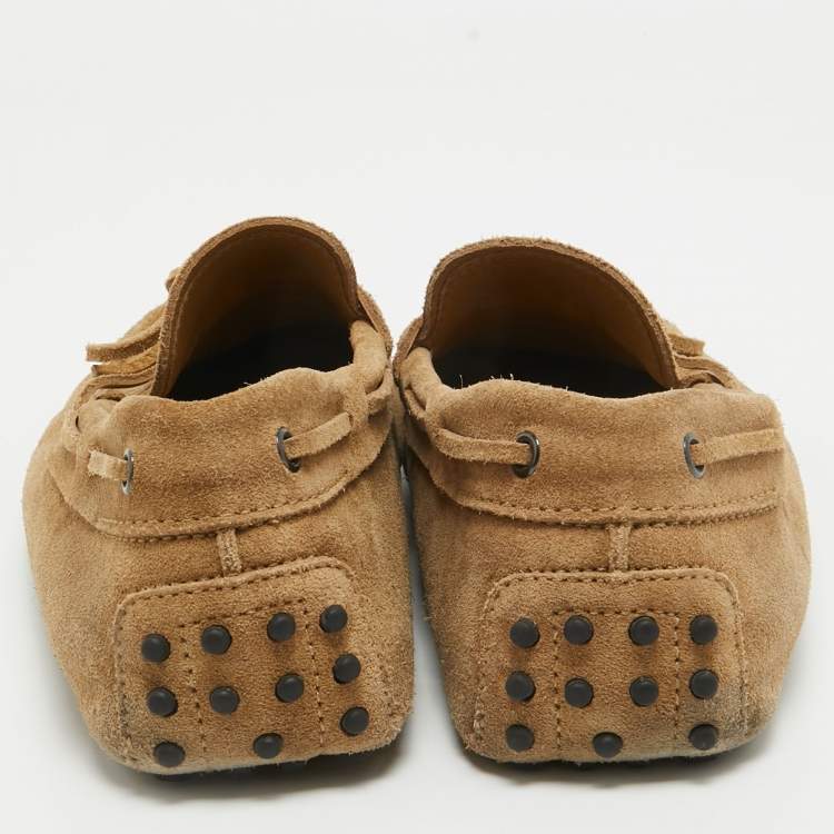 Pre Owned Tod's Light Brown Suede Braided Bow Loafers Size 42.5
