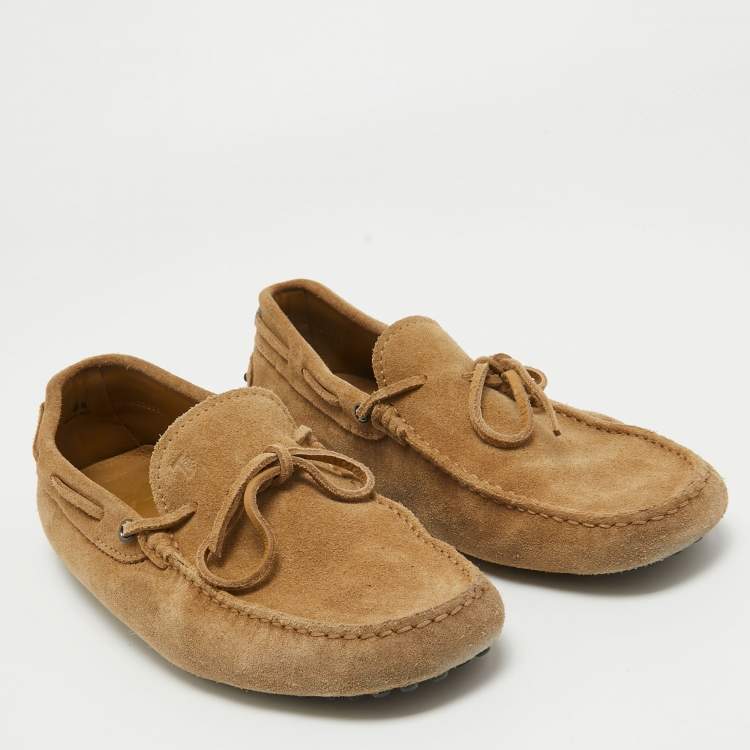 Pre Owned Tod's Light Brown Suede Braided Bow Loafers Size 42.5