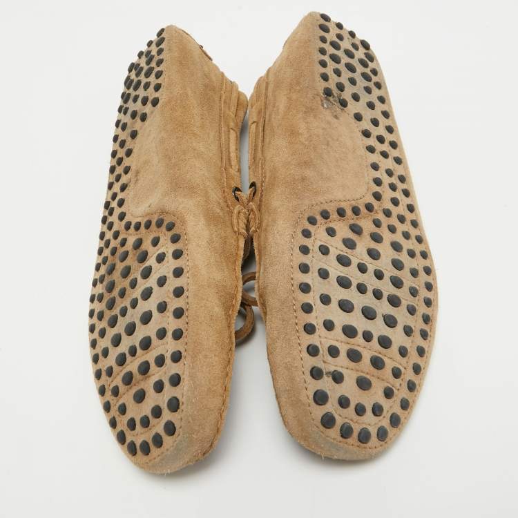 Pre Owned Tod's Light Brown Suede Braided Bow Loafers Size 42.5