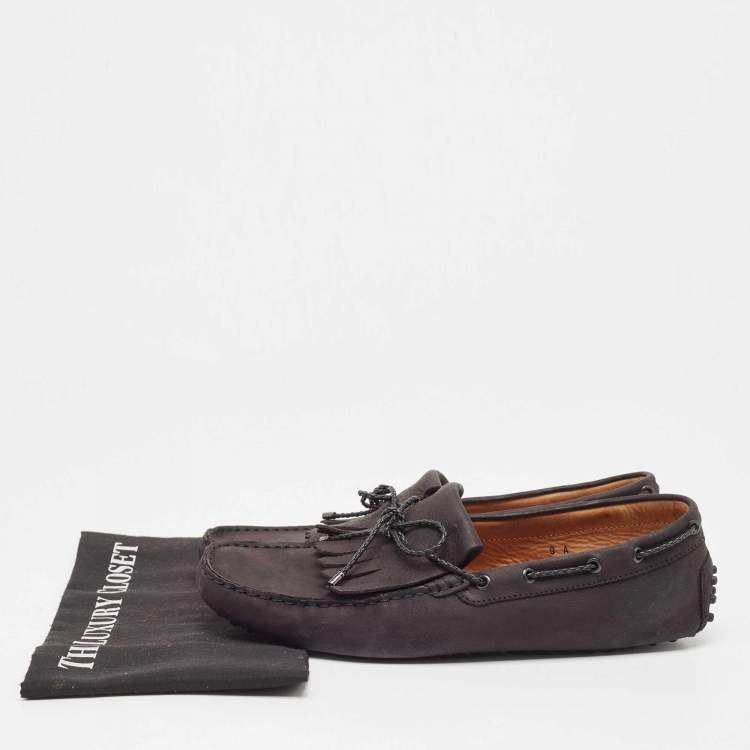 Pre Owned Tod's Black Nubuck Leather Gommino Slip On loafers Size 43