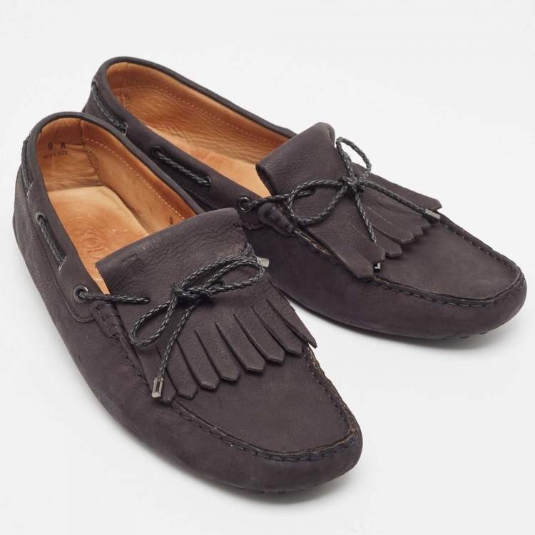 Pre Owned Tod's Black Nubuck Leather Gommino Slip On loafers Size 43
