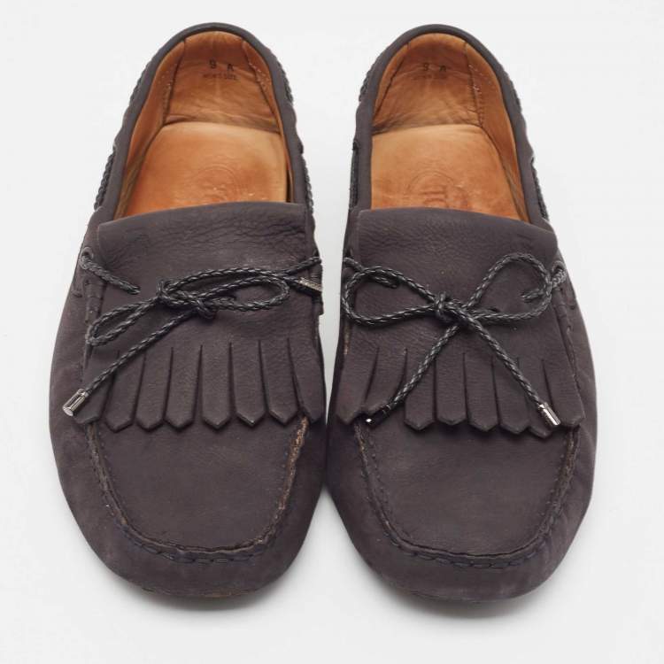 Pre Owned Tod's Black Nubuck Leather Gommino Slip On loafers Size 43