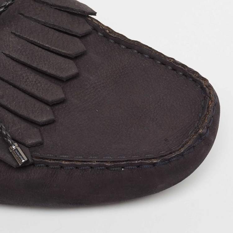 Pre Owned Tod's Black Nubuck Leather Gommino Slip On loafers Size 43