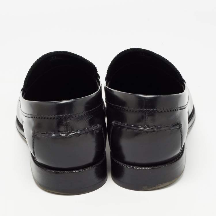 Pre Owned Tod's Black Leather Penny Slip On Loafers Size 45.5
