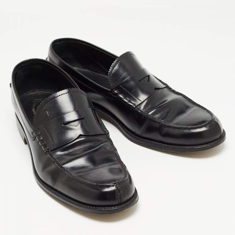 Pre Owned Tod's Black Leather Penny Slip On Loafers Size 45.5