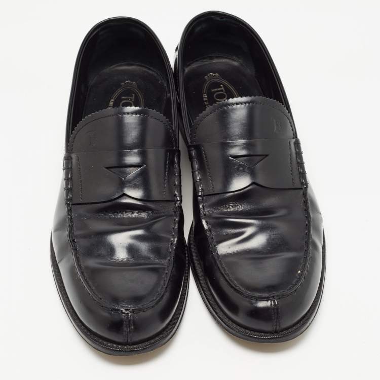 Pre Owned Tod's Black Leather Penny Slip On Loafers Size 45.5