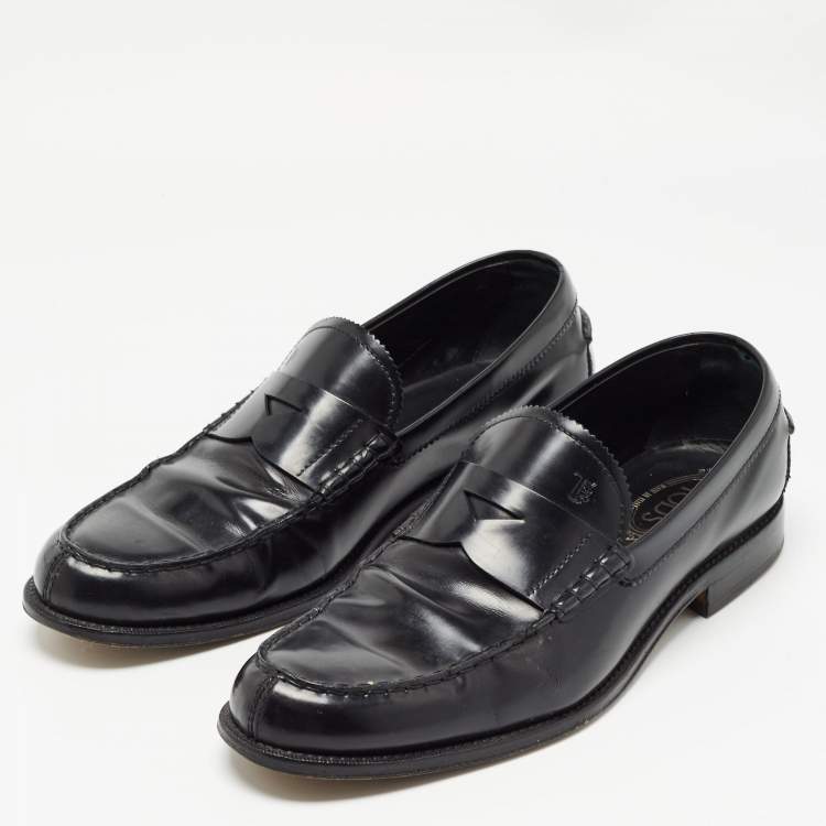 Pre Owned Tod's Black Leather Penny Slip On Loafers Size 45.5