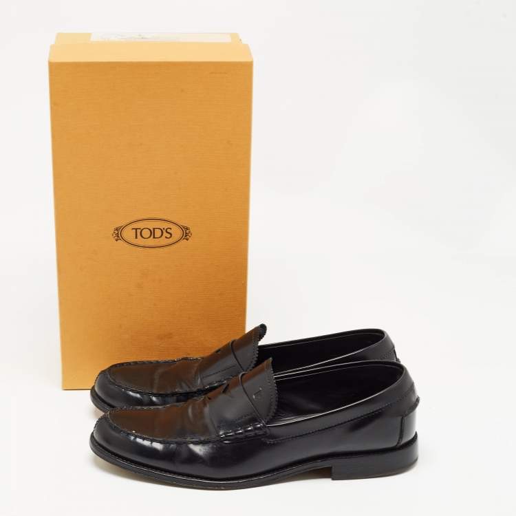 Pre Owned Tod's Black Leather Penny Slip On Loafers Size 45.5