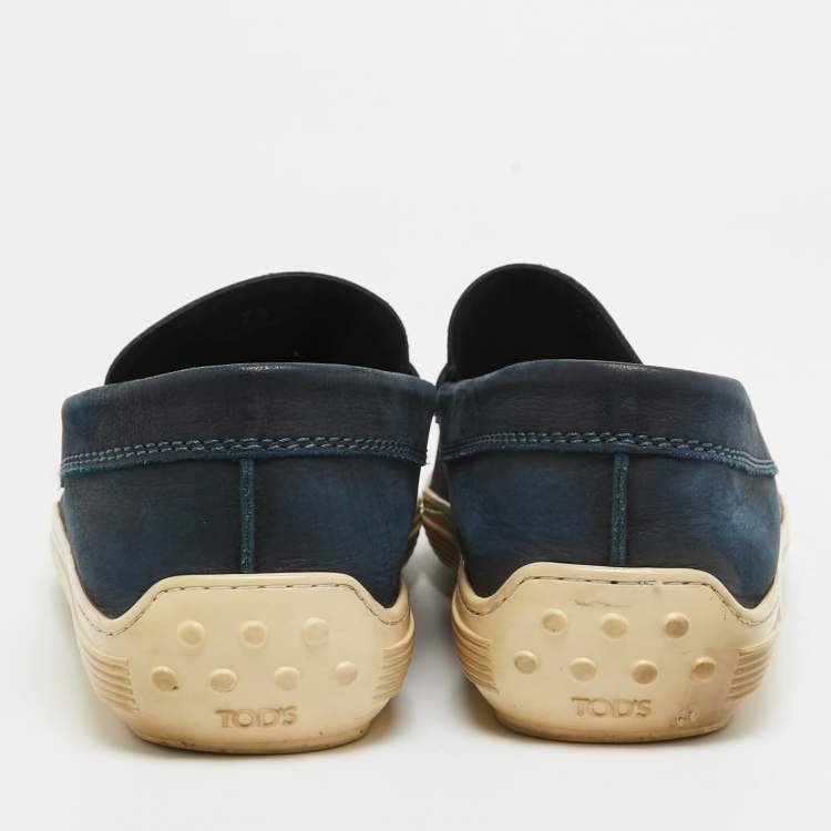 Pre Owned Tod's Blue Nubuck Leather Penny Slip On Loafers Size 41.5