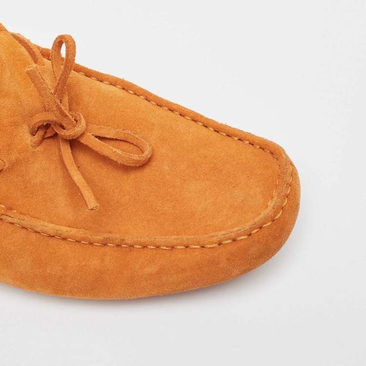 مملوكة مسبقًا Tod's Orange Suede Bow Driving Loafers Size 39.5