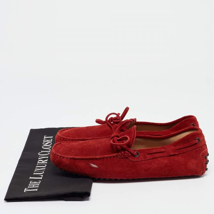 Pre Owned Tod's Red Suede Slip On Loafers Size 39.5