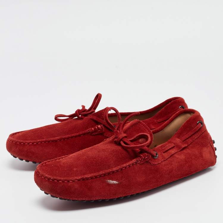 Pre Owned Tod's Red Suede Slip On Loafers Size 39.5