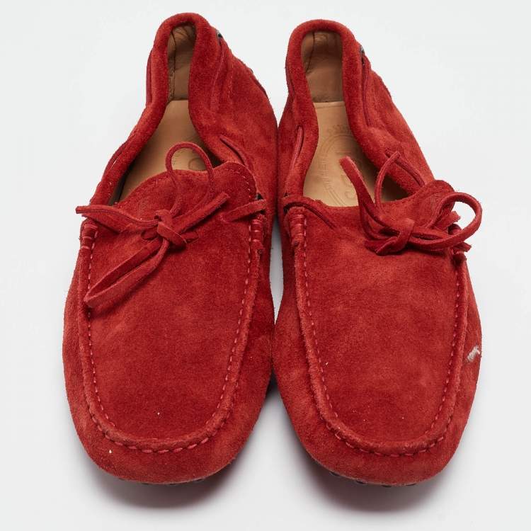 Pre Owned Tod's Red Suede Slip On Loafers Size 39.5