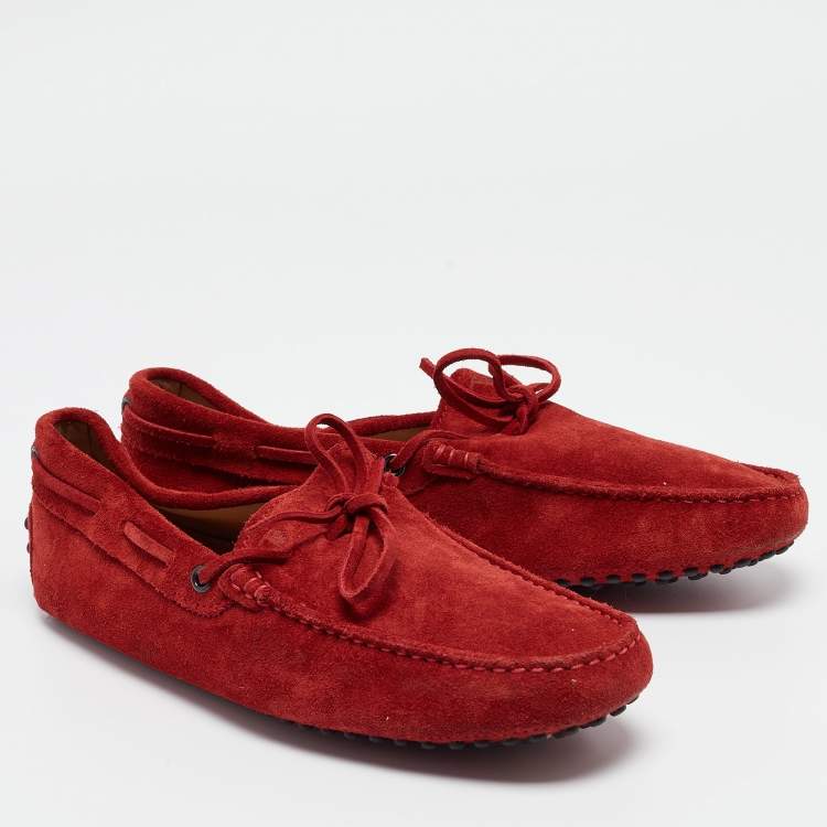 Pre Owned Tod's Red Suede Slip On Loafers Size 39.5