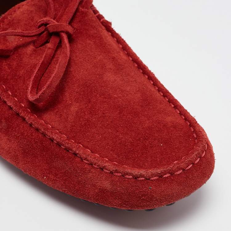 Pre Owned Tod's Red Suede Slip On Loafers Size 39.5
