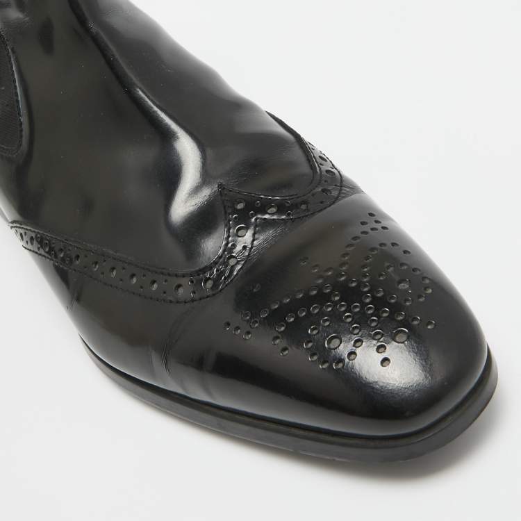 Pre Owned Tod's Black Patent Leather Brogue Chelsea Boots Size 40
